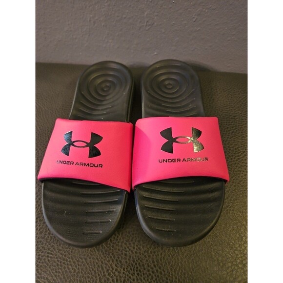 Under Armour Kids Ansa Graphic Logo Slide‎ Sandal, Black/pink, Size 4Y - Picture 1 of 8